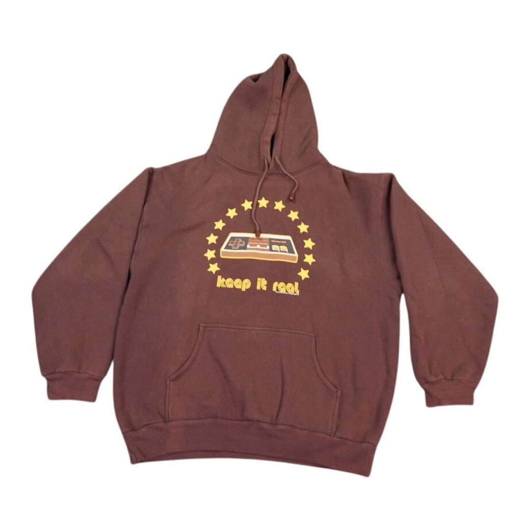 Nintendo Keep It Real Pullover Hoodie‎ XL Mens Brown Graphic Print